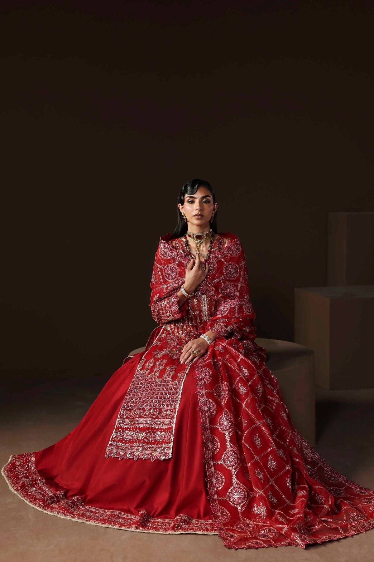 Akbar Aslam | Luxury Formals | Oracle-Brand:Adans Libas-Type:Ladies Clothes-Deep Red-Organza-House of Maryam- Buy in UK, USA