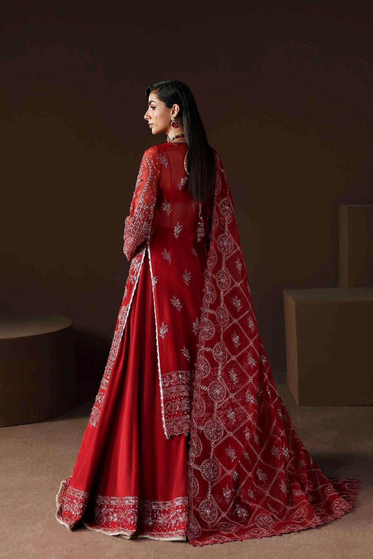 Akbar Aslam | Luxury Formals | Oracle-Brand:Adans Libas-Type:Ladies Clothes-Deep Red-Organza-House of Maryam- Buy in UK, USA