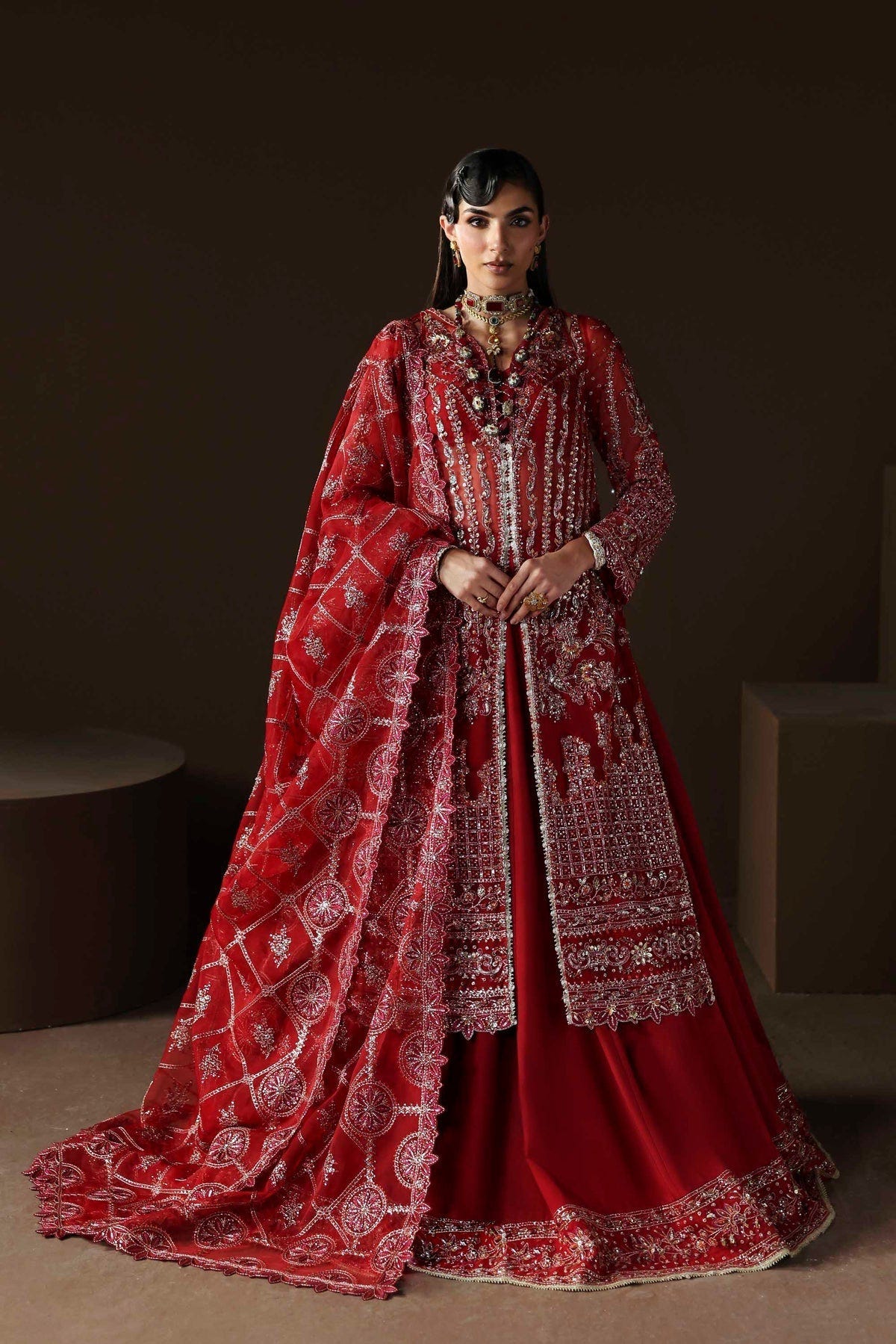 Akbar Aslam | Luxury Formals | Oracle-Brand:Adans Libas-Type:Ladies Clothes-Deep Red-Organza-House of Maryam- Buy in UK, USA