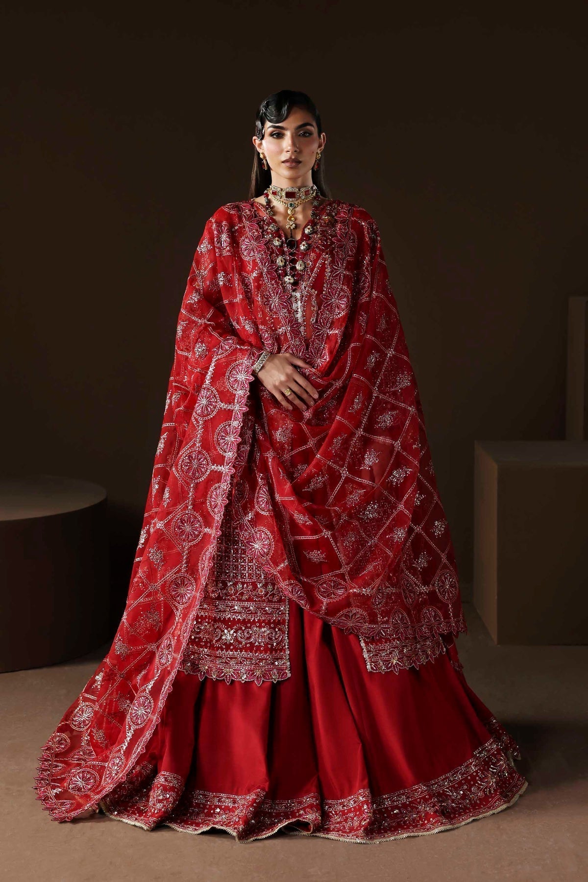 Akbar Aslam | Luxury Formals | Oracle-Brand:Adans Libas-Type:Ladies Clothes-Deep Red-Organza-House of Maryam- Buy in UK, USA