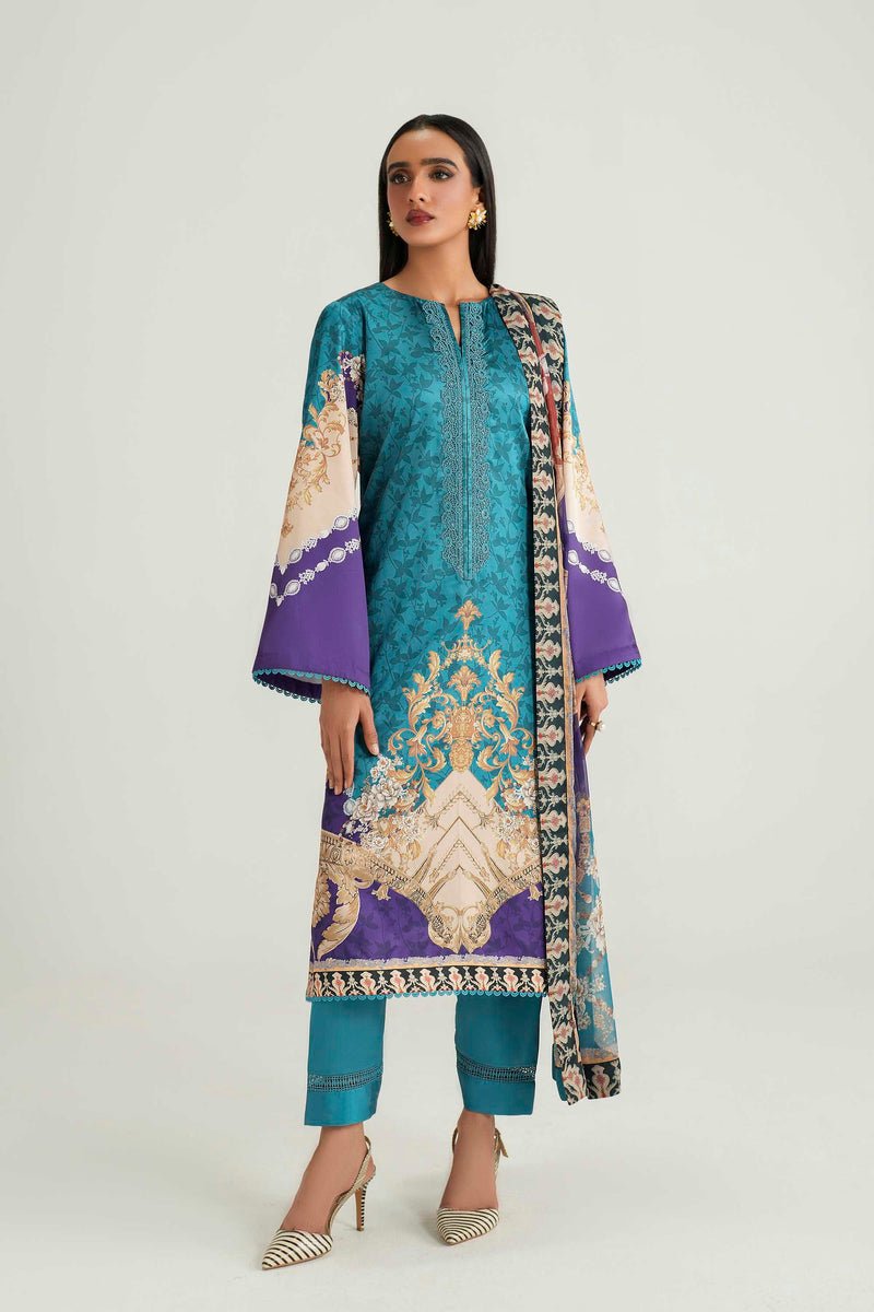 Akbar Aslam | Silk Pret | Azure-Brand:Akbar Aslam-Type:Ladies Clothes-Mystic Teal-Pure Silk-House of Maryam- Buy in UK, USA