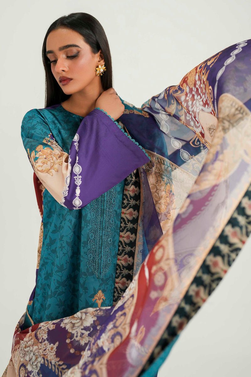 Akbar Aslam | Silk Pret | Azure-Brand:Akbar Aslam-Type:Ladies Clothes-Mystic Teal-Pure Silk-House of Maryam- Buy in UK, USA