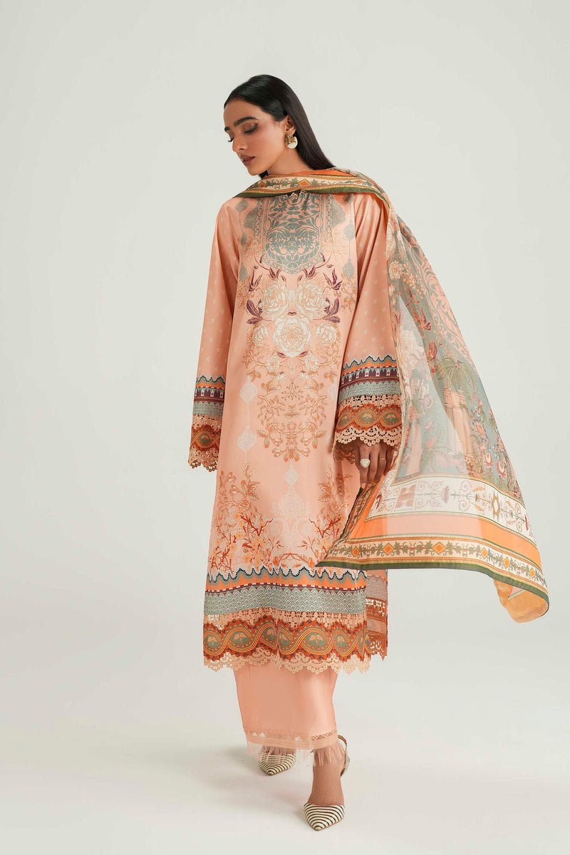 Akbar Aslam | Silk Pret | Cinder-Brand:Akbar Aslam-Type:Ladies Clothes-Pale Peach-Pure Silk-House of Maryam- Buy in UK, USA