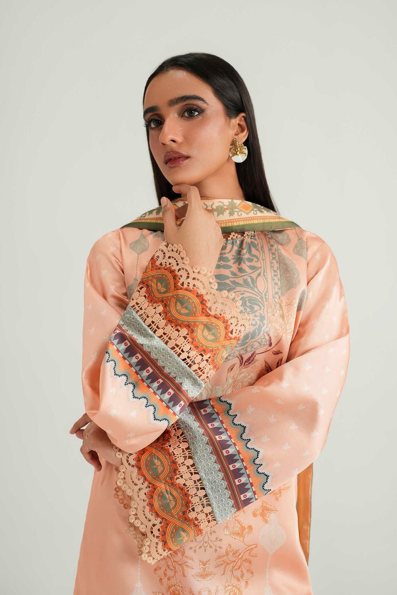 Akbar Aslam | Silk Pret | Cinder-Brand:Akbar Aslam-Type:Ladies Clothes-Pale Peach-Pure Silk-House of Maryam- Buy in UK, USA