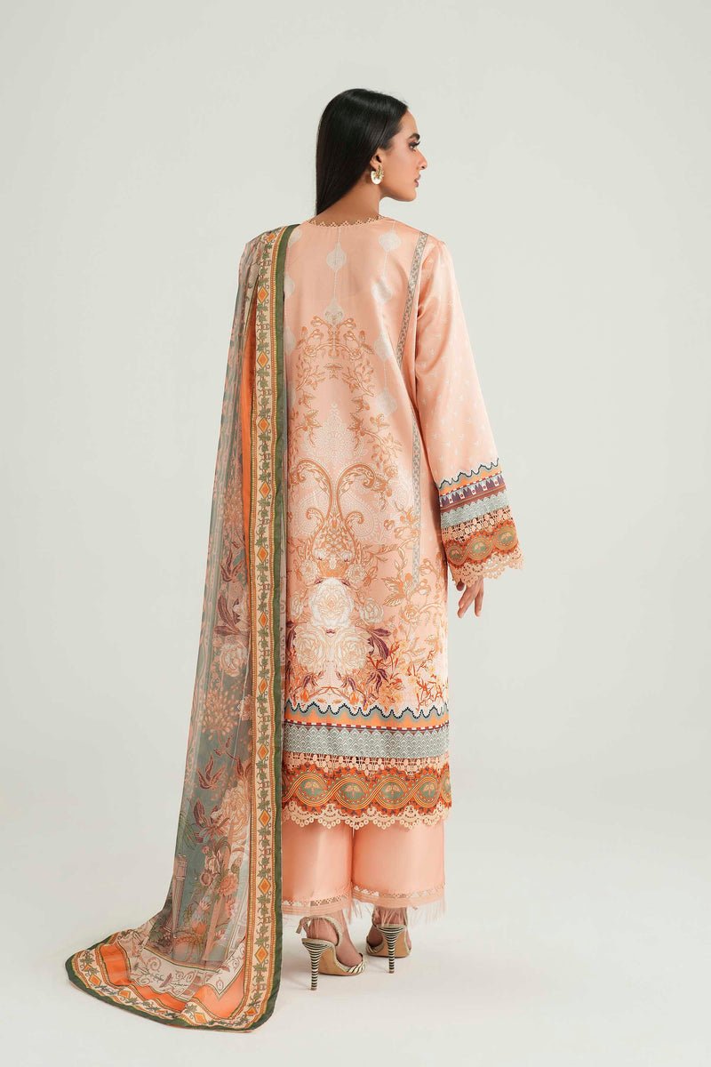 Akbar Aslam | Silk Pret | Cinder-Brand:Akbar Aslam-Type:Ladies Clothes-Pale Peach-Pure Silk-House of Maryam- Buy in UK, USA