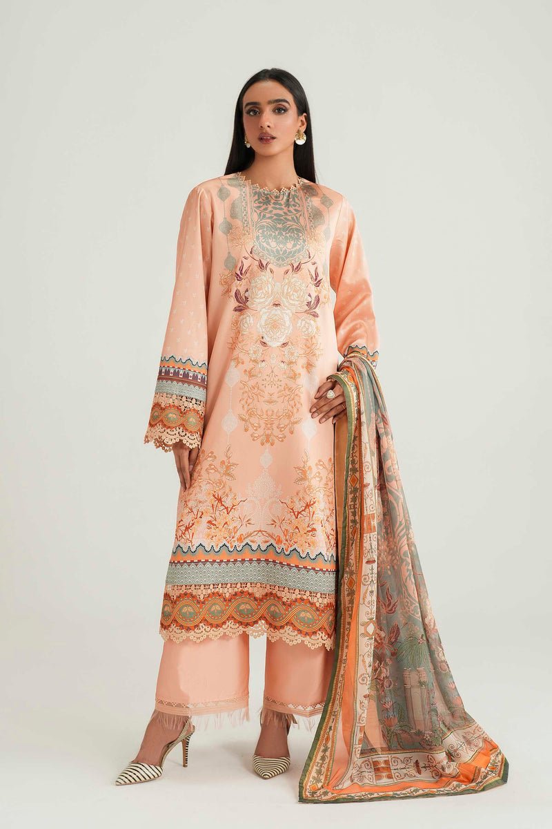 Akbar Aslam | Silk Pret | Cinder-Brand:Akbar Aslam-Type:Ladies Clothes-Pale Peach-Pure Silk-House of Maryam- Buy in UK, USA