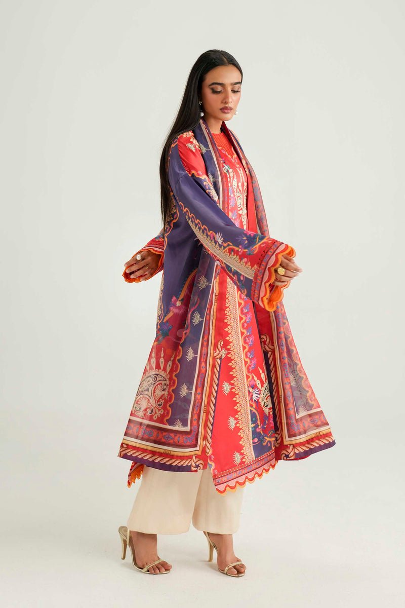 Akbar Aslam | Silk Pret | Coral-Brand:Akbar Aslam-Type:Ladies Clothes-Coral Pink-Pure Silk-House of Maryam- Buy in UK, USA