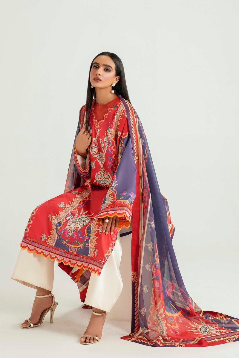 Akbar Aslam | Silk Pret | Coral-Brand:Akbar Aslam-Type:Ladies Clothes-Coral Pink-Pure Silk-House of Maryam- Buy in UK, USA
