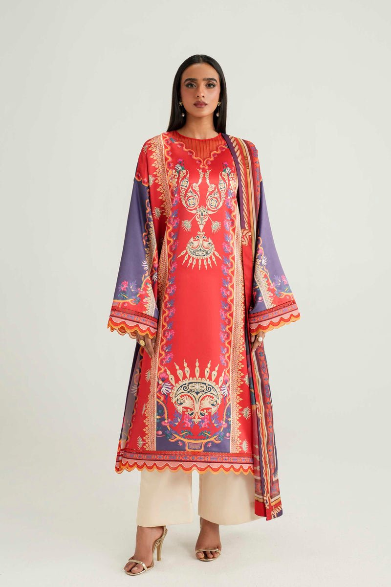 Akbar Aslam | Silk Pret | Coral-Brand:Akbar Aslam-Type:Ladies Clothes-Coral Pink-Pure Silk-House of Maryam- Buy in UK, USA