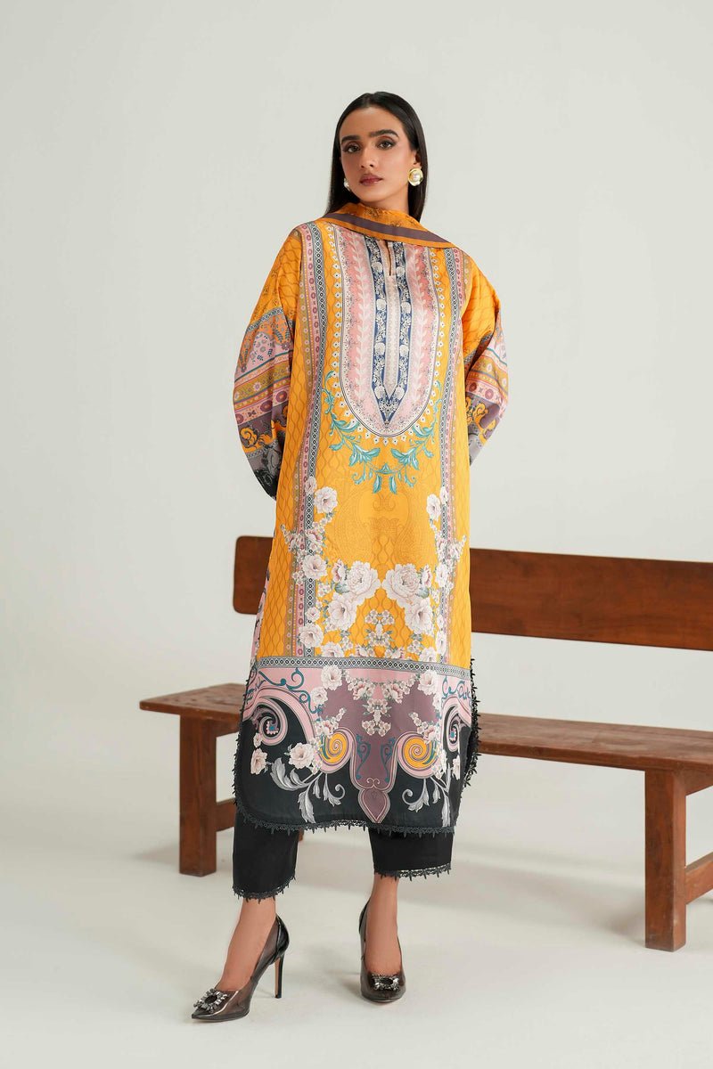 Akbar Aslam | Silk Pret | Naira-Brand:Akbar Aslam-Type:Ladies Clothes-Mustard Yellow-Pure Silk-House of Maryam- Buy in UK, USA