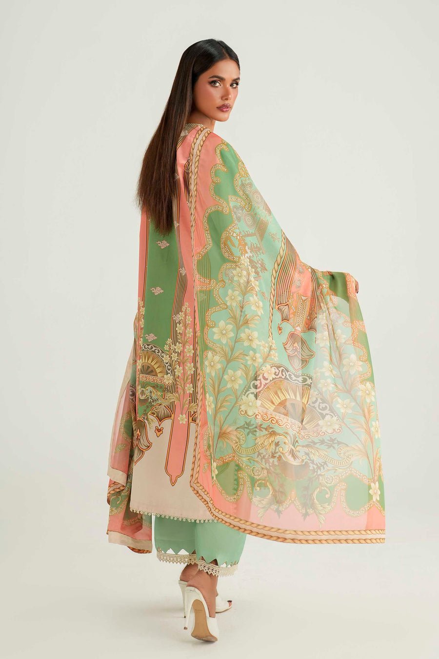 Akbar Aslam | Silk Pret | Zinnia-Brand:Akbar Aslam-Type:Ladies Clothes-Sage Green-Silk-House of Maryam- Buy in UK, USA