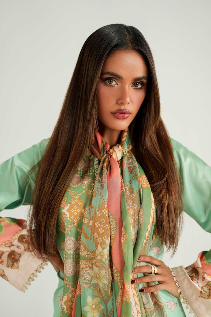 Akbar Aslam | Silk Pret | Zinnia-Brand:Akbar Aslam-Type:Ladies Clothes-Sage Green-Silk-House of Maryam- Buy in UK, USA