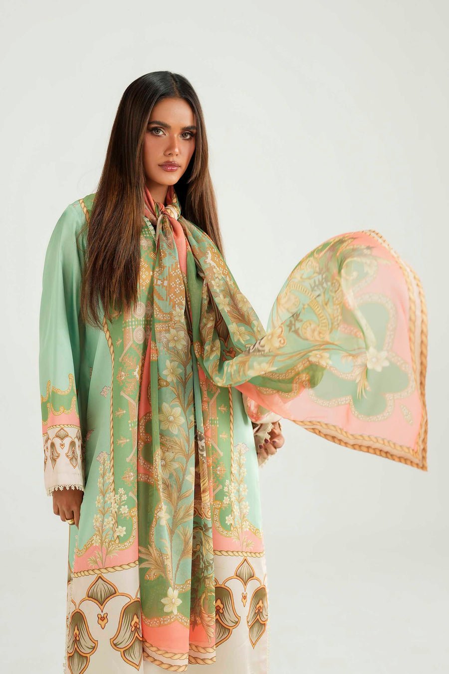 Akbar Aslam | Silk Pret | Zinnia-Brand:Akbar Aslam-Type:Ladies Clothes-Sage Green-Silk-House of Maryam- Buy in UK, USA