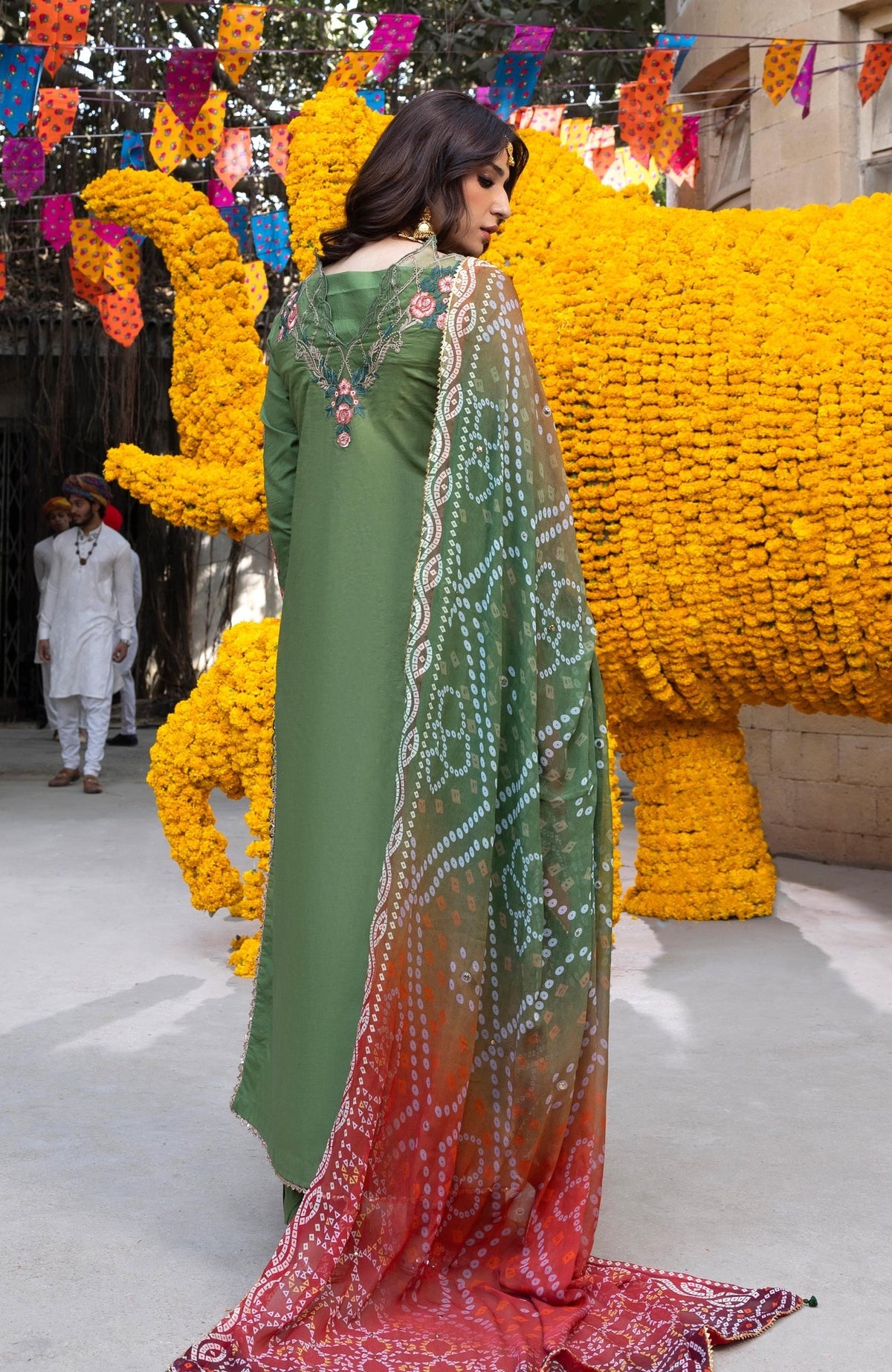 Al Zohaib | Bandhani The Tales of Jaipur 26 | BTJ-26-01-Brand:Al Zohaib-Type:Ladies Clothes-Olive Green-Organza-House of Maryam- Buy in UK, USA