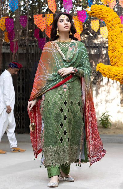 Al Zohaib | Bandhani The Tales of Jaipur 26 | BTJ-26-01-Brand:Al Zohaib-Type:Ladies Clothes-Olive Green-Organza-House of Maryam- Buy in UK, USA