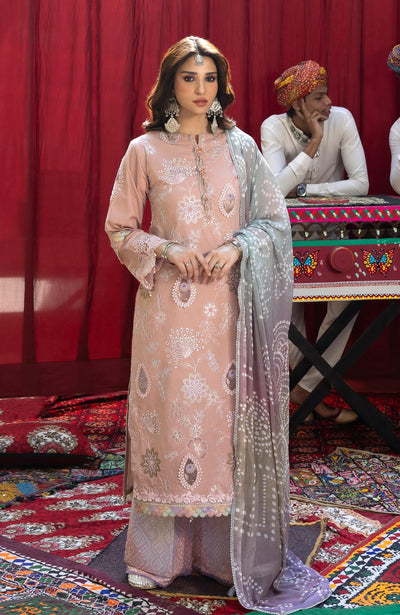 Al Zohaib | Bandhani The Tales of Jaipur 26 | BTJ-26-02-Brand:Al Zohaib-Type:Ladies Clothes-Peach Pink-Chikankari-House of Maryam- Buy in UK, USA