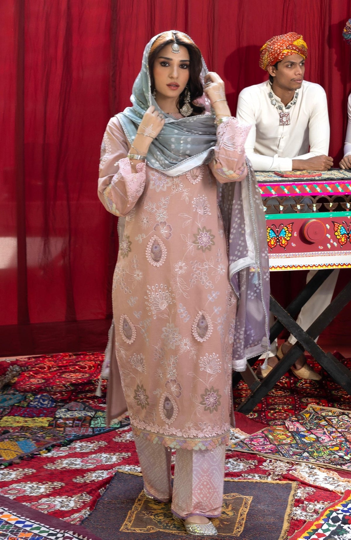 Al Zohaib | Bandhani The Tales of Jaipur 26 | BTJ-26-02-Brand:Al Zohaib-Type:Ladies Clothes-Peach Pink-Chikankari-House of Maryam- Buy in UK, USA