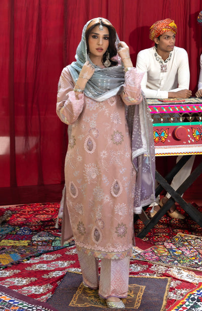 Al Zohaib | Bandhani The Tales of Jaipur 26 | BTJ-26-02-Brand:Al Zohaib-Type:Ladies Clothes-Peach Pink-Chikankari-House of Maryam- Buy in UK, USA