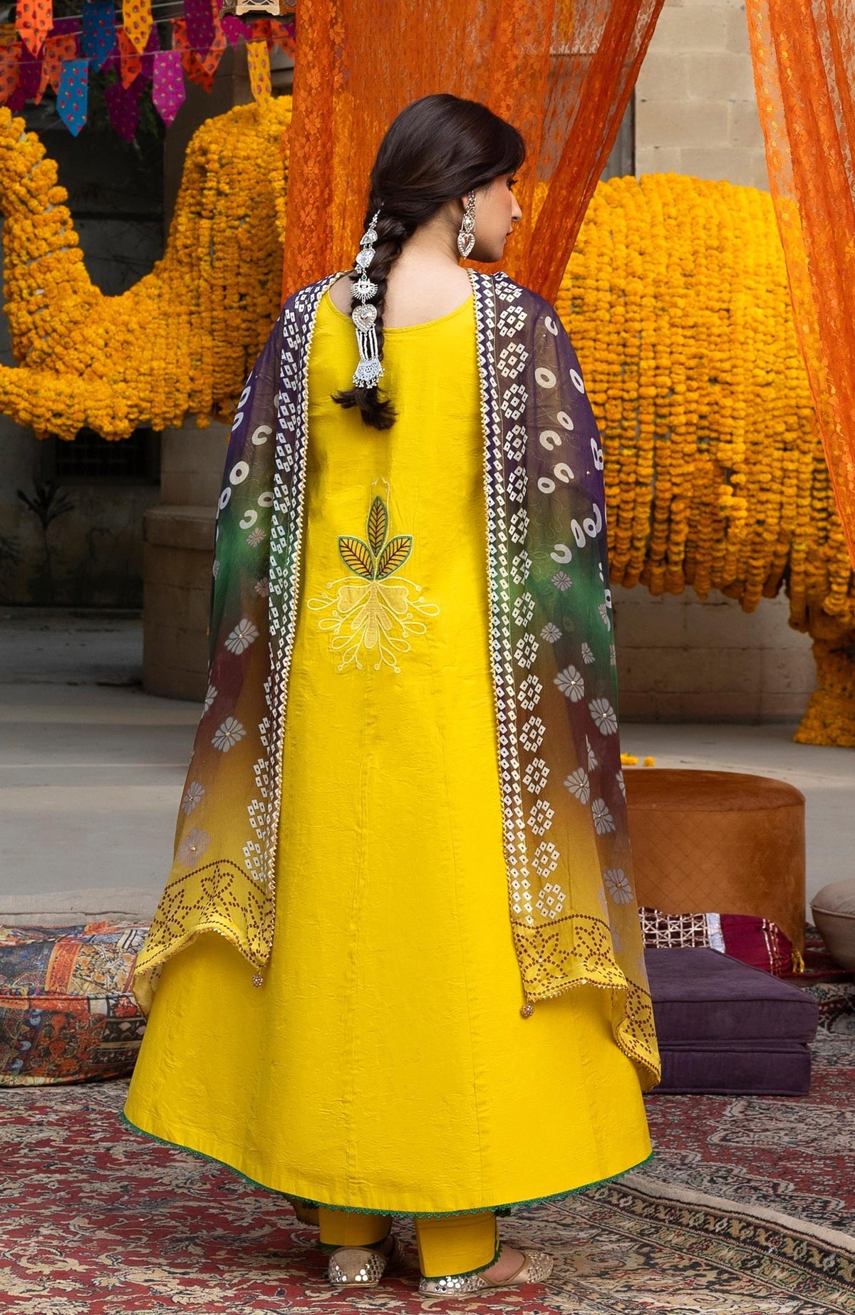 Al Zohaib | Bandhani The Tales of Jaipur 26 | BTJ-26-04-Brand:Al Zohaib-Type:Ladies Clothes-Lime Yellow-Chikankari-House of Maryam- Buy in UK, USA