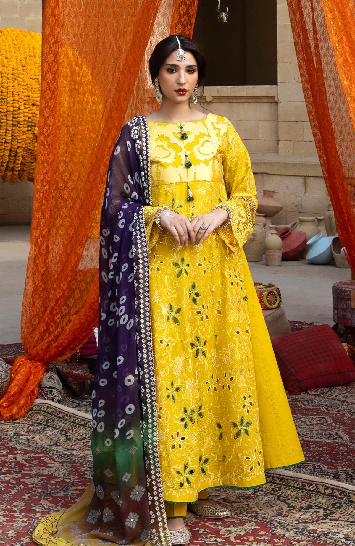 Al Zohaib | Bandhani The Tales of Jaipur 26 | BTJ-26-04-Brand:Al Zohaib-Type:Ladies Clothes-Lime Yellow-Chikankari-House of Maryam- Buy in UK, USA