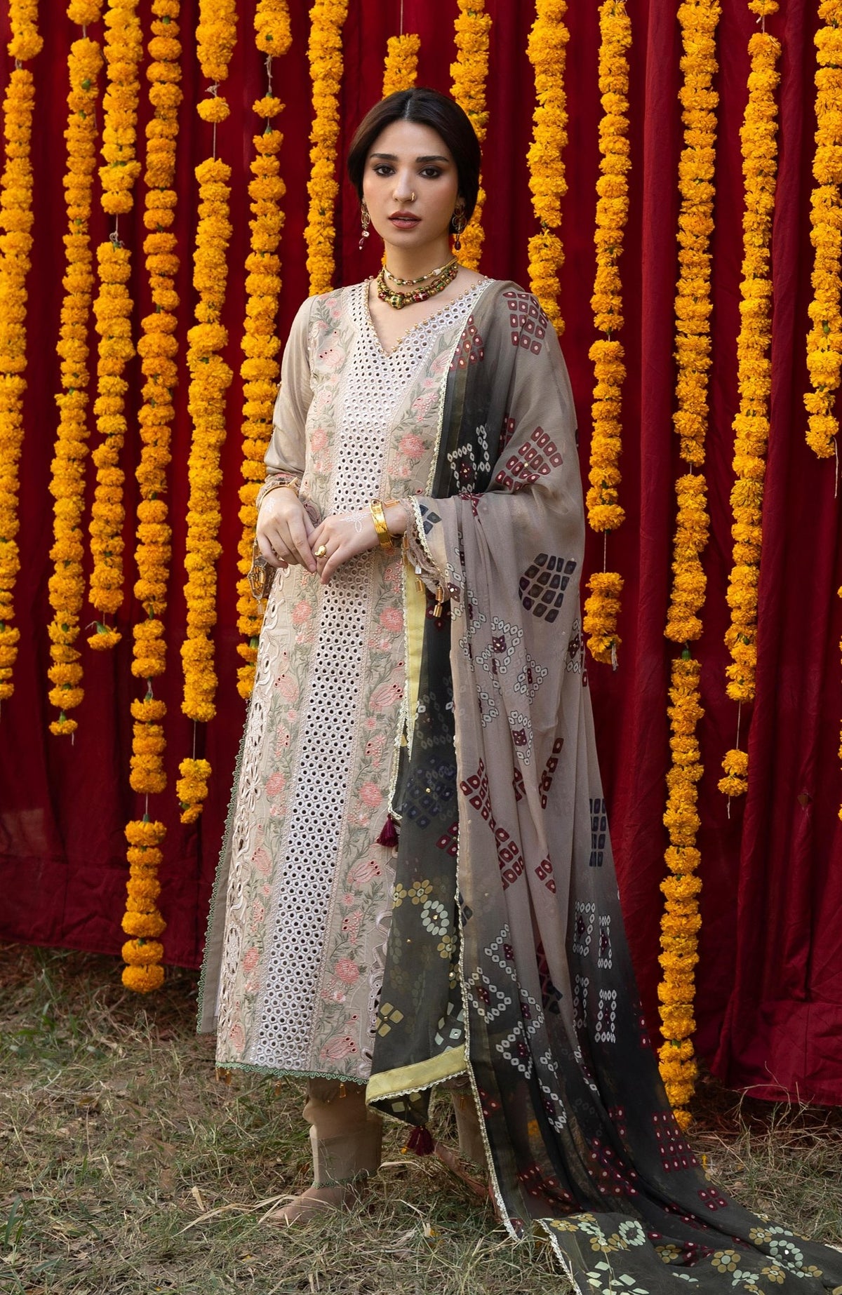 Al Zohaib | Bandhani The Tales of Jaipur 26 | BTJ-26-07-Brand:Al Zohaib-Type:Ladies Clothes-Beige-Chikankari-House of Maryam- Buy in UK, USA