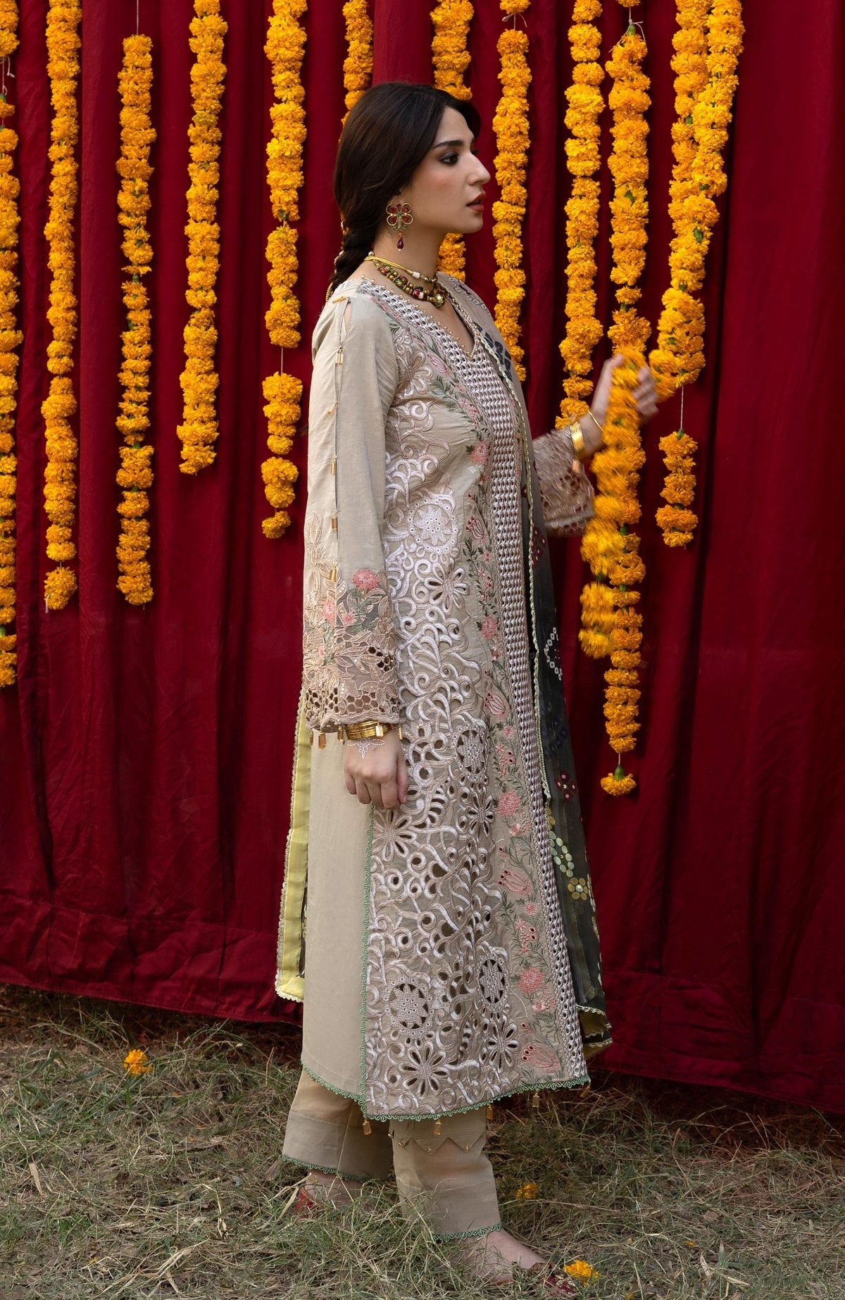 Al Zohaib | Bandhani The Tales of Jaipur 26 | BTJ-26-07-Brand:Al Zohaib-Type:Ladies Clothes-Beige-Chikankari-House of Maryam- Buy in UK, USA
