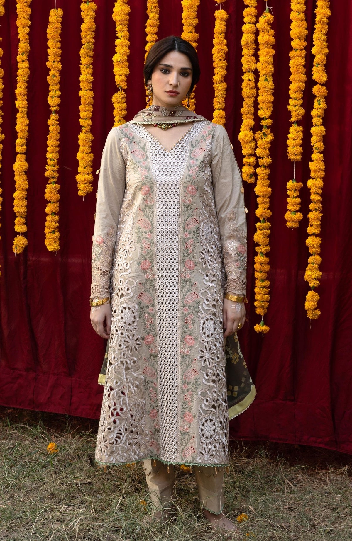 Al Zohaib | Bandhani The Tales of Jaipur 26 | BTJ-26-07-Brand:Al Zohaib-Type:Ladies Clothes-Beige-Chikankari-House of Maryam- Buy in UK, USA