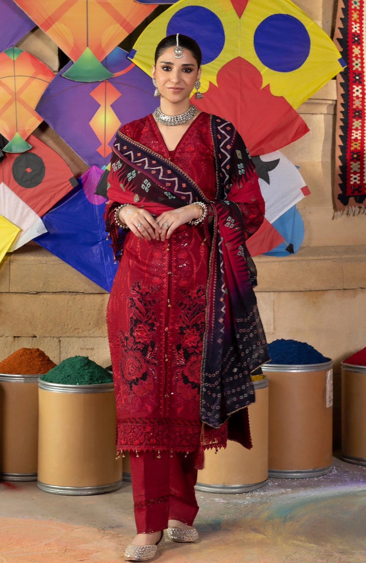 Al Zohaib | Bandhani The Tales of Jaipur 26 | BTJ-26-09-Brand:Al Zohaib-Type:Ladies Clothes-Maroon-Chikankari-House of Maryam- Buy in UK, USA