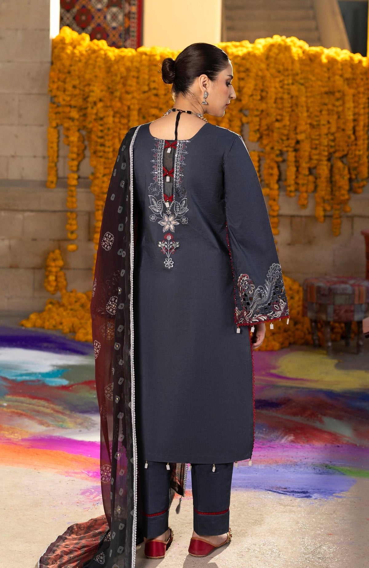 Al Zohaib | Bandhani The Tales of Jaipur 26 | BTJ-26-10-Brand:Al Zohaib-Type:Ladies Clothes-Charcoal Gray-Chikankari-House of Maryam- Buy in UK, USA