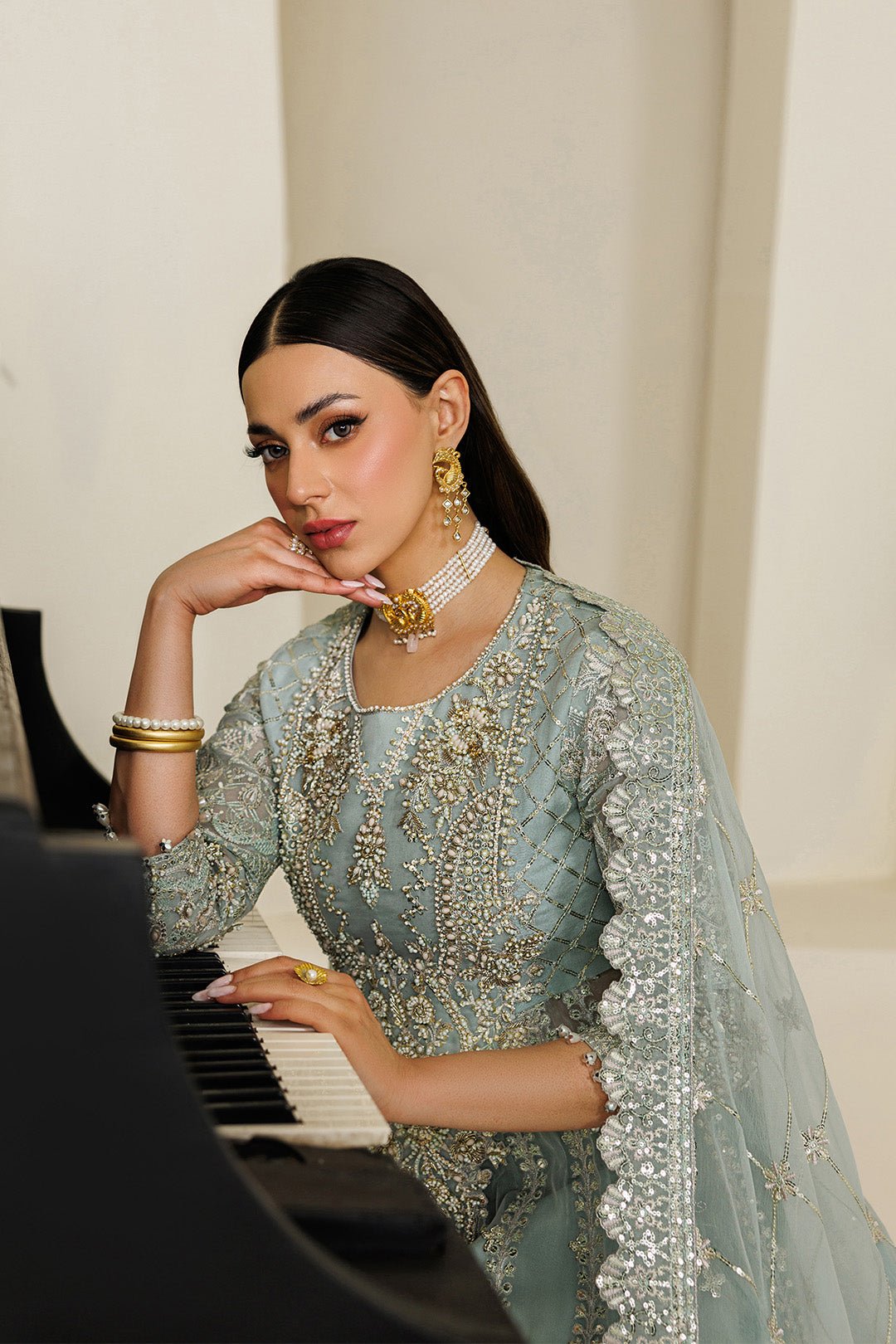 Alizeh | Aymal Luxury Bamber Chiffon | AF-BHM-4070-Sinoor-Brand:Alizeh-Type:Ladies Clothes-Ice Blue-Chiffon-House of Maryam- Buy in UK, USA