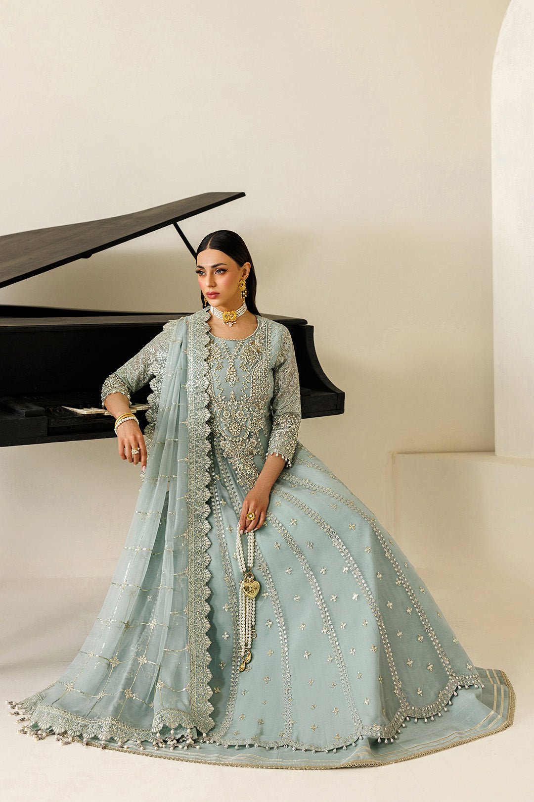 Alizeh | Aymal Luxury Bamber Chiffon | AF-BHM-4070-Sinoor-Brand:Alizeh-Type:Ladies Clothes-Ice Blue-Chiffon-House of Maryam- Buy in UK, USA