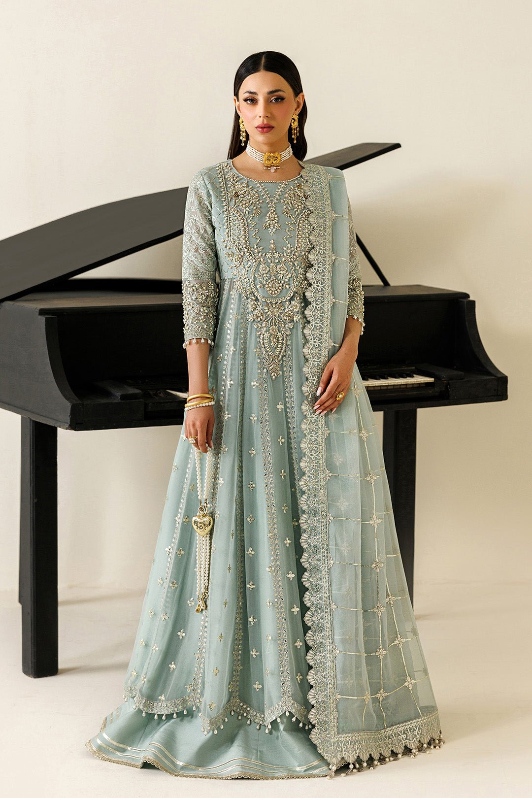 Alizeh | Aymal Luxury Bamber Chiffon | AF-BHM-4070-Sinoor-Brand:Alizeh-Type:Ladies Clothes-Ice Blue-Chiffon-House of Maryam- Buy in UK, USA