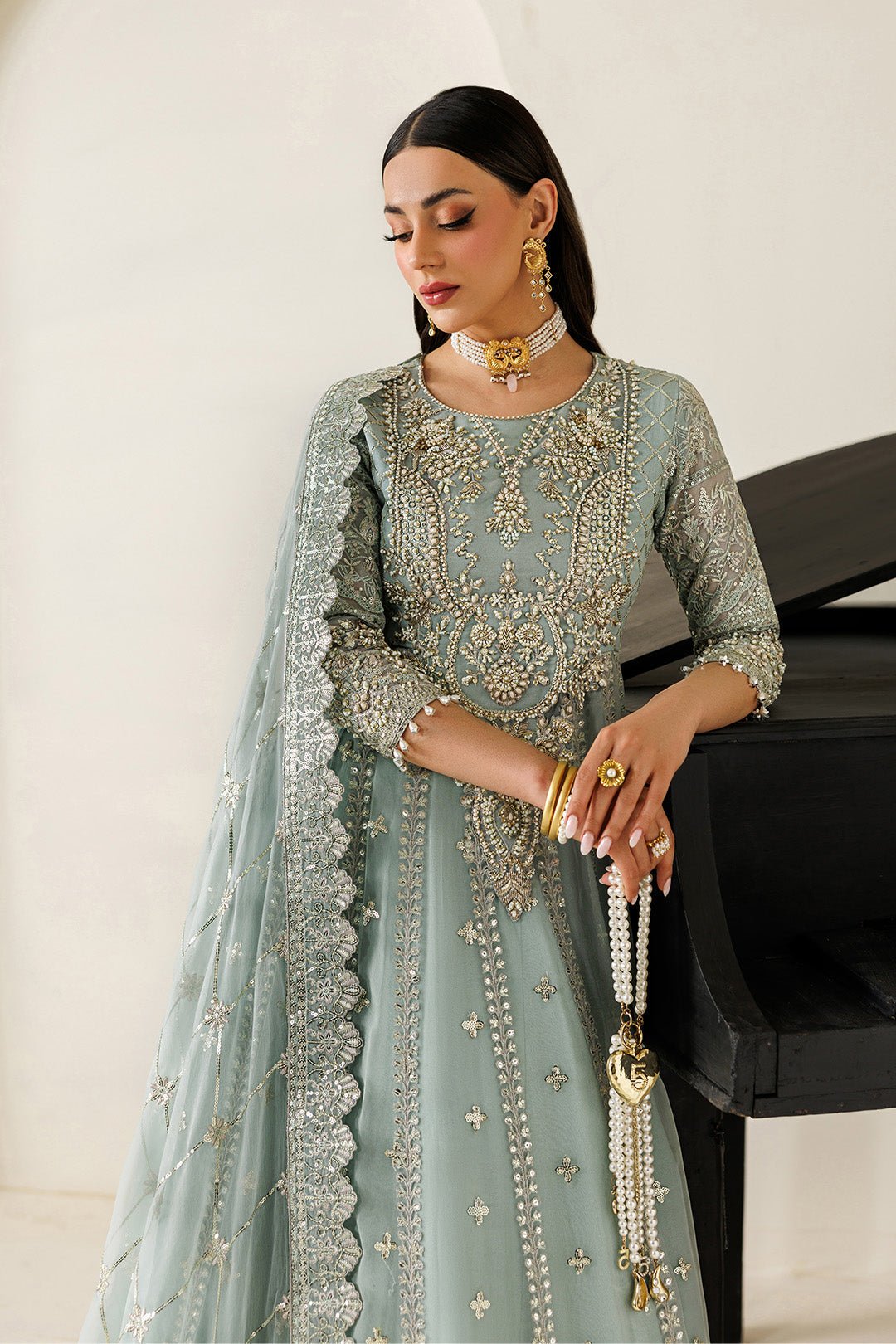 Alizeh | Aymal Luxury Bamber Chiffon | AF-BHM-4070-Sinoor-Brand:Alizeh-Type:Ladies Clothes-Ice Blue-Chiffon-House of Maryam- Buy in UK, USA
