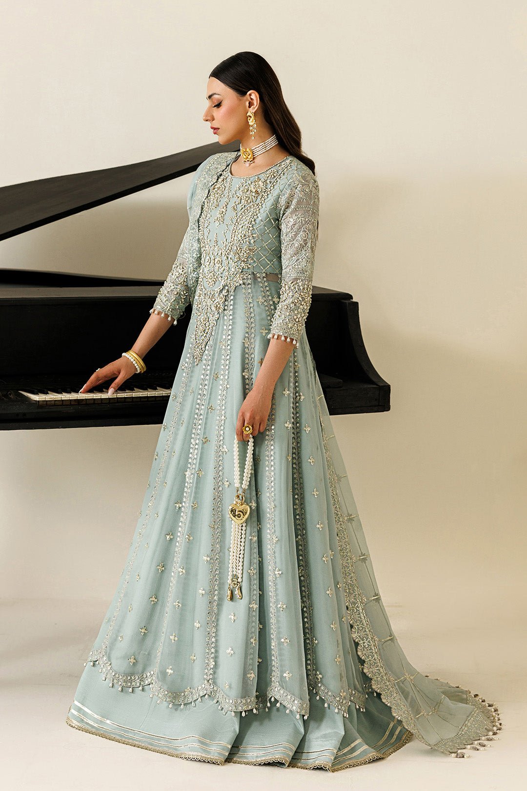 Alizeh | Aymal Luxury Bamber Chiffon | AF-BHM-4070-Sinoor-Brand:Alizeh-Type:Ladies Clothes-Ice Blue-Chiffon-House of Maryam- Buy in UK, USA