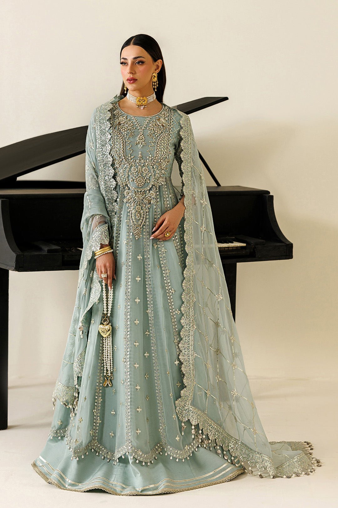 Alizeh | Aymal Luxury Bamber Chiffon | AF-BHM-4070-Sinoor-Brand:Alizeh-Type:Ladies Clothes-Ice Blue-Chiffon-House of Maryam- Buy in UK, USA