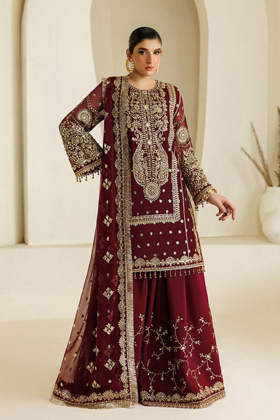 Alizeh | Aymal Luxury Bamber Chiffon | AF-BHM-4071-Lira-Brand:Alizeh-Type:Ladies Clothes-Maroon-Long Shirt-House of Maryam- Buy in UK, USA