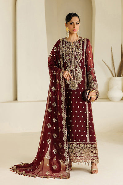 Alizeh | Aymal Luxury Bamber Chiffon | AF-BHM-4071-Lira-Brand:Alizeh-Type:Ladies Clothes-Maroon-Long Shirt-House of Maryam- Buy in UK, USA