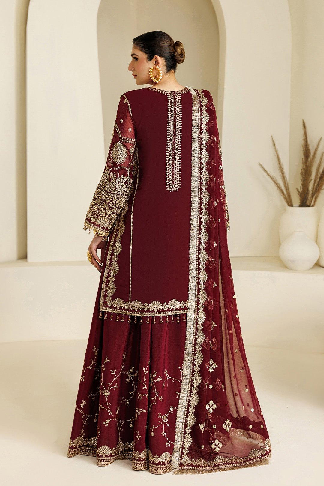 Alizeh | Aymal Luxury Bamber Chiffon | AF-BHM-4071-Lira-Brand:Alizeh-Type:Ladies Clothes-Maroon-Long Shirt-House of Maryam- Buy in UK, USA