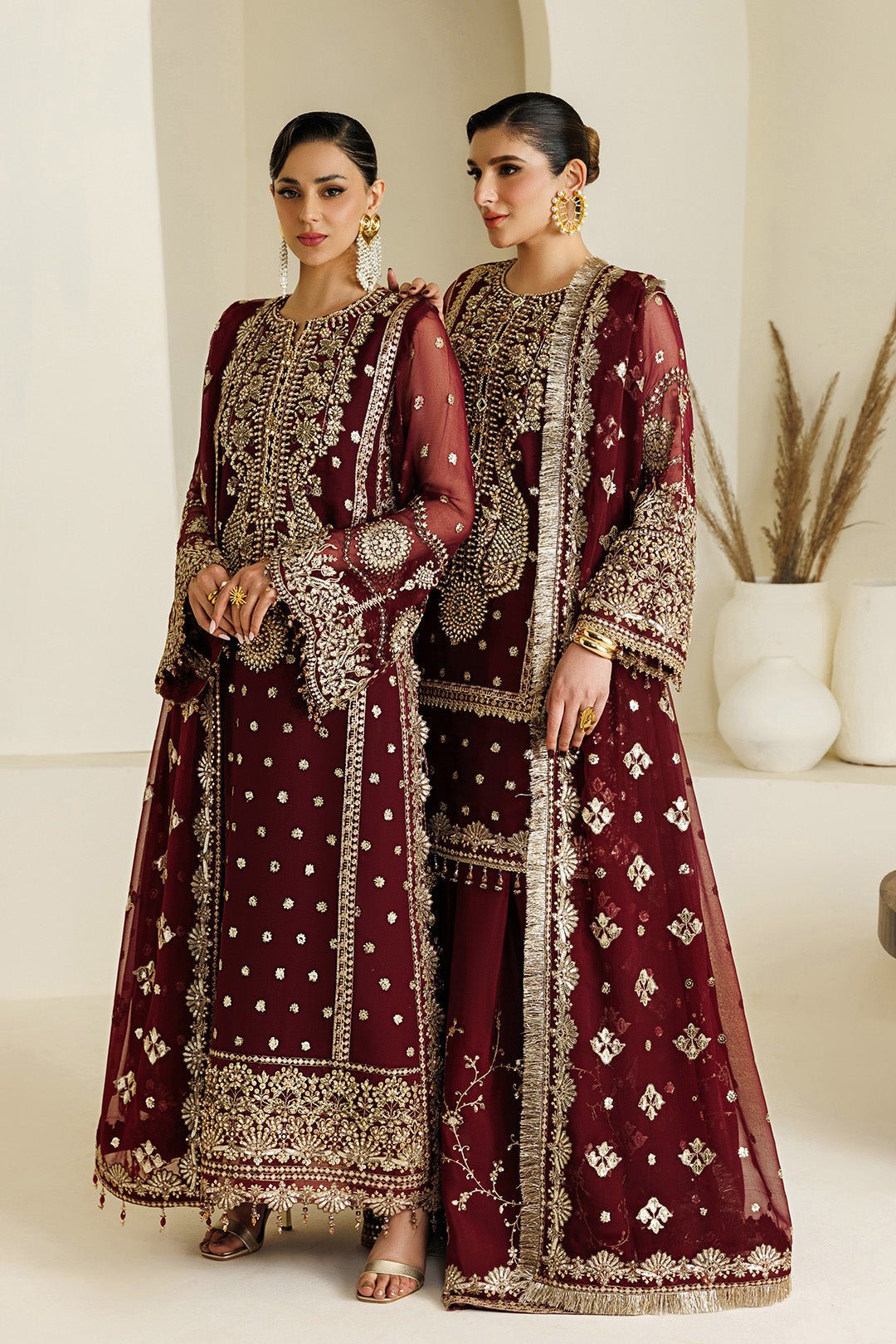 Alizeh | Aymal Luxury Bamber Chiffon | AF-BHM-4071-Lira-Brand:Alizeh-Type:Ladies Clothes-Maroon-Long Shirt-House of Maryam- Buy in UK, USA