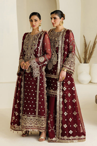 Alizeh | Aymal Luxury Bamber Chiffon | AF-BHM-4071-Lira-Brand:Alizeh-Type:Ladies Clothes-Maroon-Long Shirt-House of Maryam- Buy in UK, USA