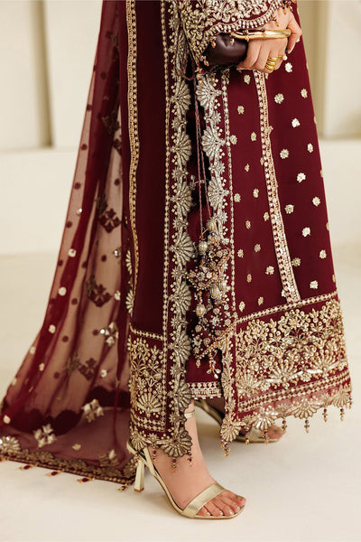 Alizeh | Aymal Luxury Bamber Chiffon | AF-BHM-4071-Lira-Brand:Alizeh-Type:Ladies Clothes-Maroon-Short Shirt with Sharara-House of Maryam- Buy in UK, USA