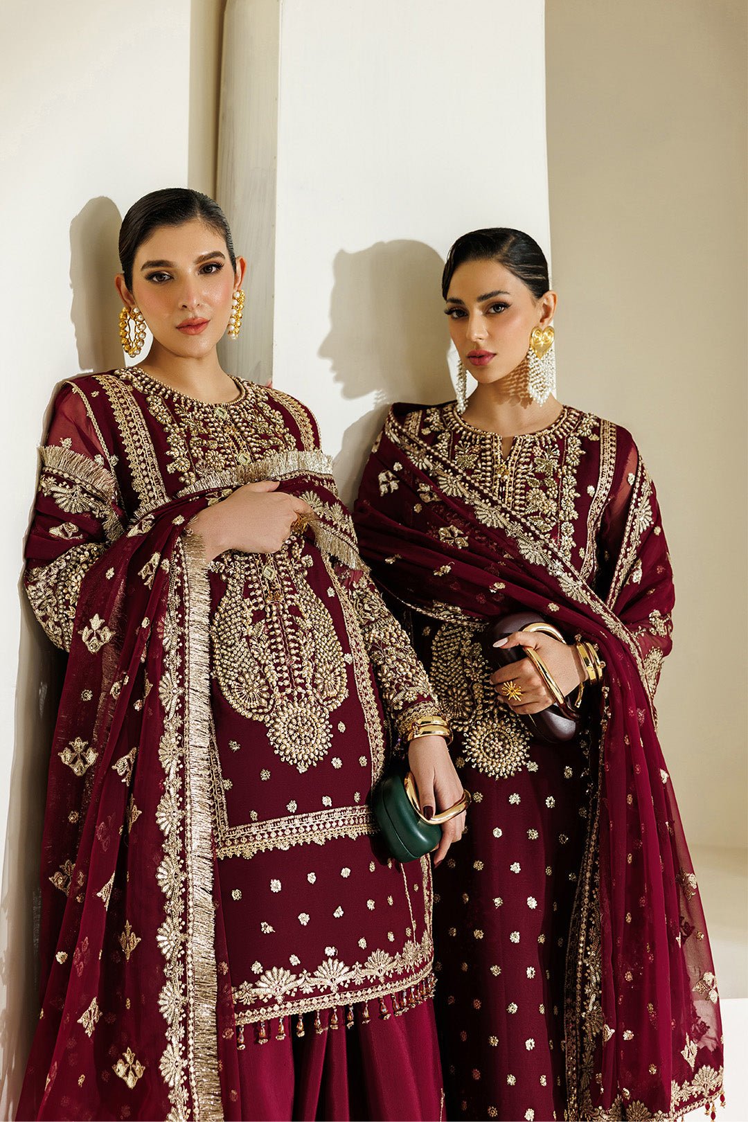 Alizeh | Aymal Luxury Bamber Chiffon | AF-BHM-4071-Lira-Brand:Alizeh-Type:Ladies Clothes-Maroon-Short Shirt with Sharara-House of Maryam- Buy in UK, USA