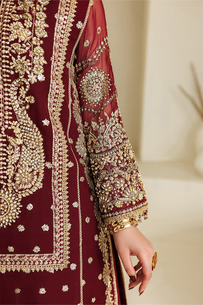 Alizeh | Aymal Luxury Bamber Chiffon | AF-BHM-4071-Lira-Brand:Alizeh-Type:Ladies Clothes-Maroon-Short Shirt with Sharara-House of Maryam- Buy in UK, USA