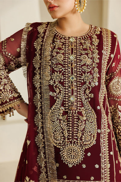 Alizeh | Aymal Luxury Bamber Chiffon | AF-BHM-4071-Lira-Brand:Alizeh-Type:Ladies Clothes-Maroon-Short Shirt with Sharara-House of Maryam- Buy in UK, USA