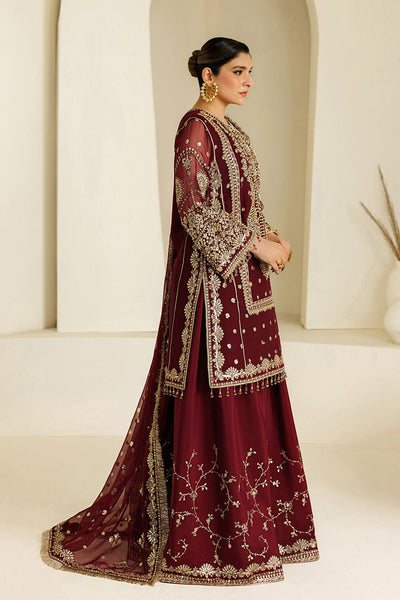 Alizeh | Aymal Luxury Bamber Chiffon | AF-BHM-4071-Lira-Brand:Alizeh-Type:Ladies Clothes-Maroon-Short Shirt with Sharara-House of Maryam- Buy in UK, USA
