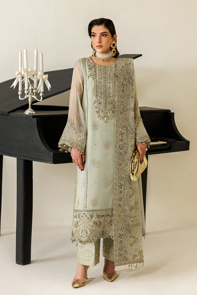 Alizeh | Aymal Luxury Bamber Chiffon | AF-BHM-4072-Javi-Brand:Alizeh-Type:Ladies Clothes-Mint Gray-Long Shirt-House of Maryam- Buy in UK, USA