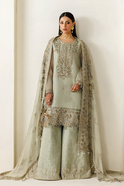 Alizeh | Aymal Luxury Bamber Chiffon | AF-BHM-4072-Javi-Brand:Alizeh-Type:Ladies Clothes-Mint Gray-Long Shirt-House of Maryam- Buy in UK, USA