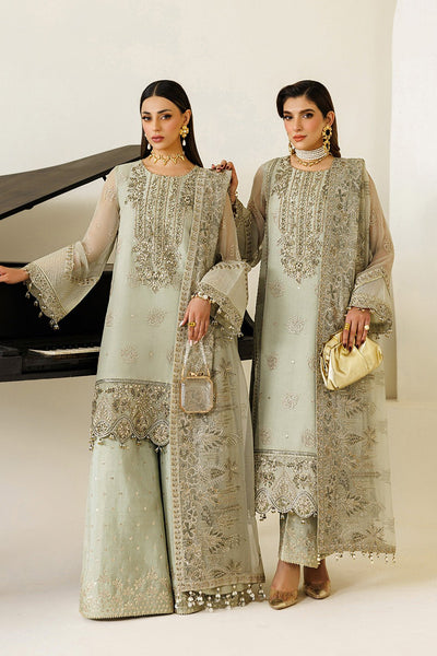 Alizeh | Aymal Luxury Bamber Chiffon | AF-BHM-4072-Javi-Brand:Alizeh-Type:Ladies Clothes-Mint Gray-Long Shirt-House of Maryam- Buy in UK, USA