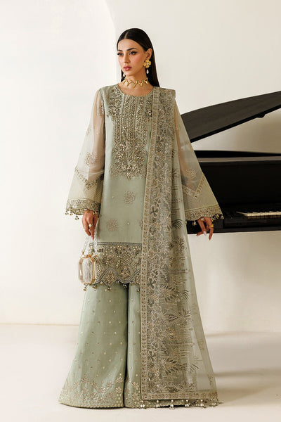 Alizeh | Aymal Luxury Bamber Chiffon | AF-BHM-4072-Javi-Brand:Alizeh-Type:Ladies Clothes-Mint Gray-Short Shirt with Plazzo-House of Maryam- Buy in UK, USA