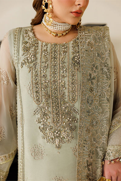 Alizeh | Aymal Luxury Bamber Chiffon | AF-BHM-4072-Javi-Brand:Alizeh-Type:Ladies Clothes-Mint Gray-Short Shirt with Plazzo-House of Maryam- Buy in UK, USA